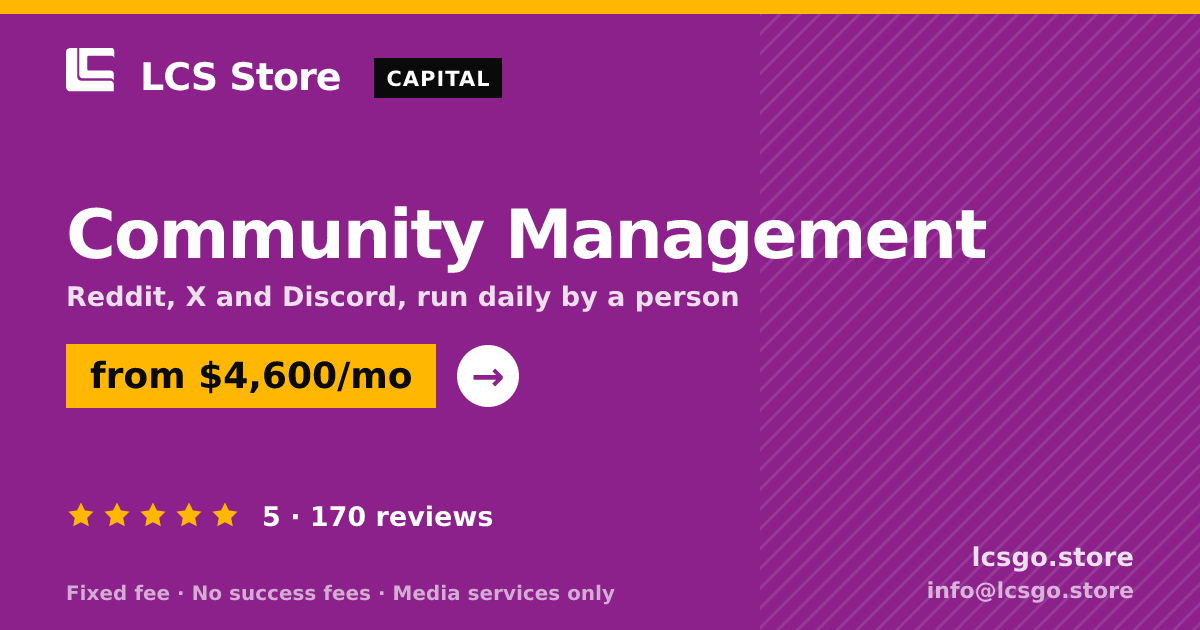 Community Management — from $4,600/mo, rated 5/5 across 170 reviews. LCS Store.