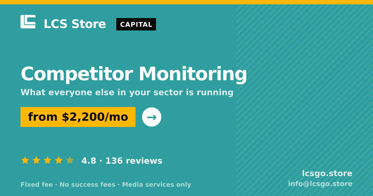 Competitor Monitoring — from $2,200/mo, rated 4.8/5 across 136 reviews. LCS Store.