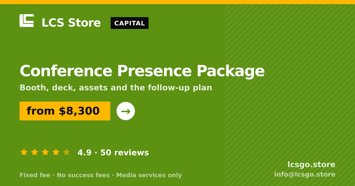 Conference Presence Package — from $8,300, rated 4.9/5 across 50 reviews. LCS Store.