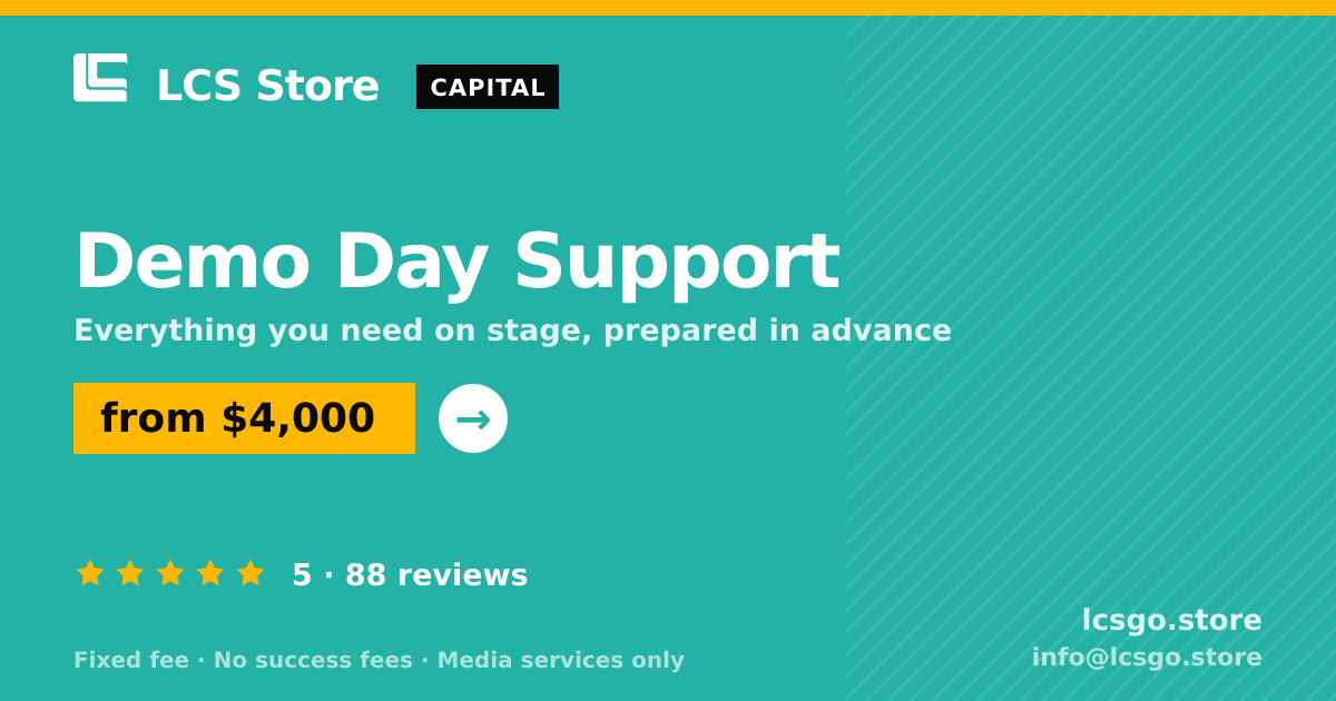 Demo Day Support — from $4,000, rated 5/5 across 88 reviews. LCS Store.