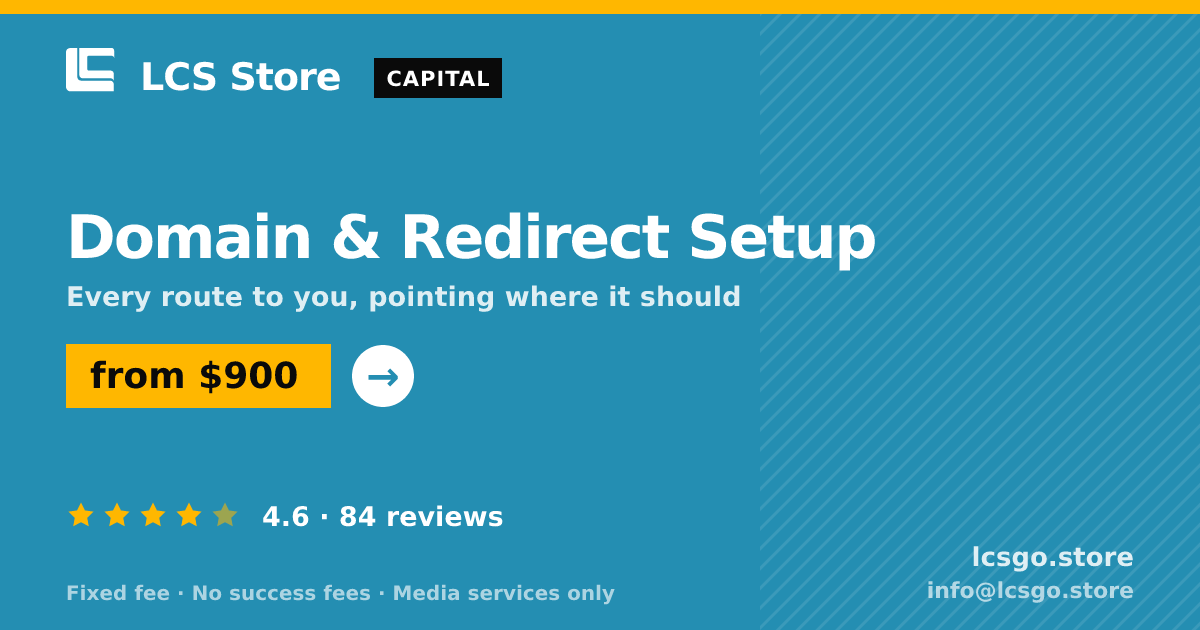 Domain & Redirect Setup — from $900, rated 4.6/5 across 84 reviews. LCS Store.