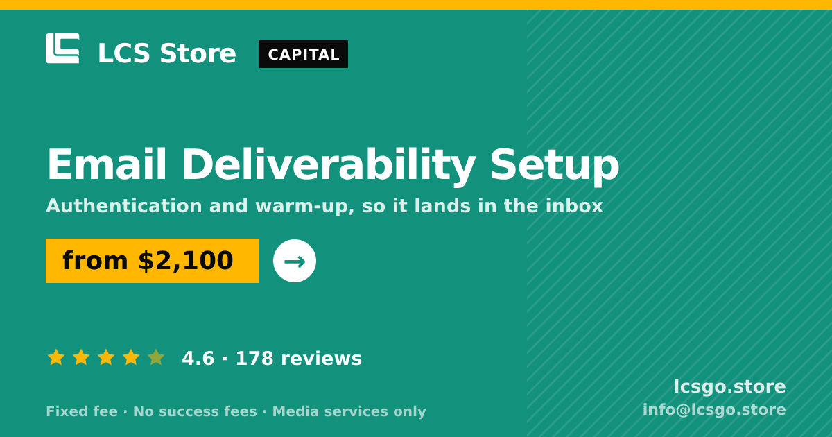 Email Deliverability Setup — from $2,100, rated 4.6/5 across 178 reviews. LCS Store.