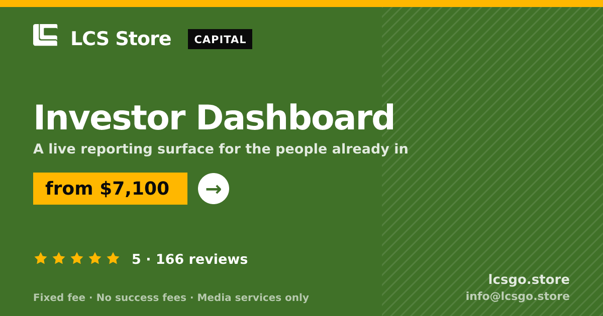 Investor Dashboard — from $7,100, rated 5/5 across 166 reviews. LCS Store.
