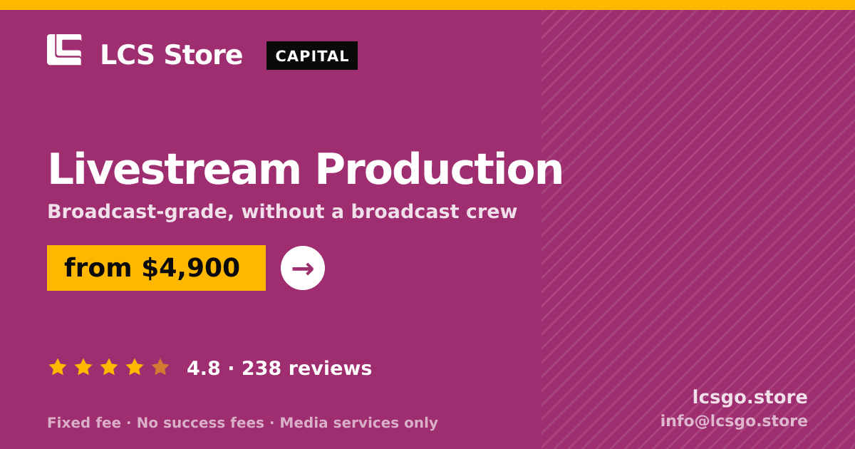 Livestream Production — from $4,900, rated 4.8/5 across 238 reviews. LCS Store.
