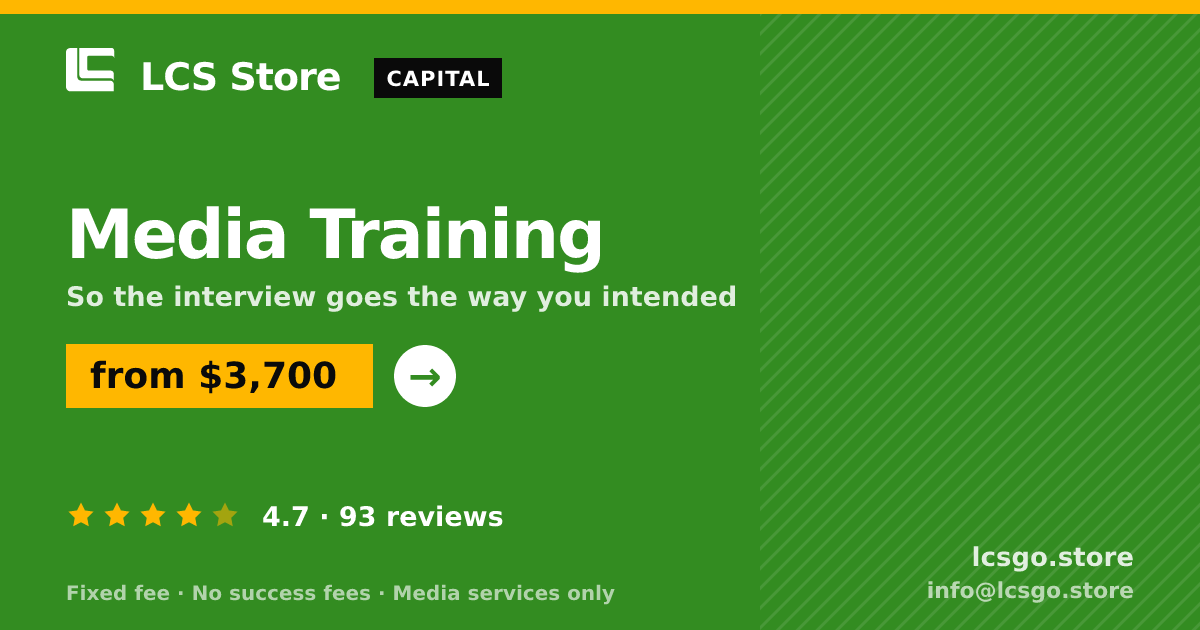 Media Training — from $3,700, rated 4.7/5 across 93 reviews. LCS Store.