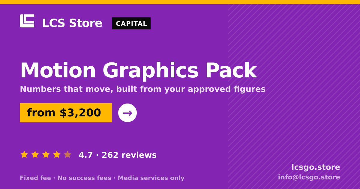 Motion Graphics Pack — from $3,200, rated 4.7/5 across 262 reviews. LCS Store.
