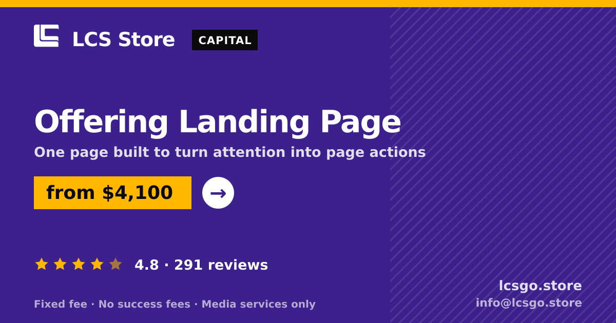 Offering Landing Page — from $4,100, rated 4.8/5 across 291 reviews. LCS Store.