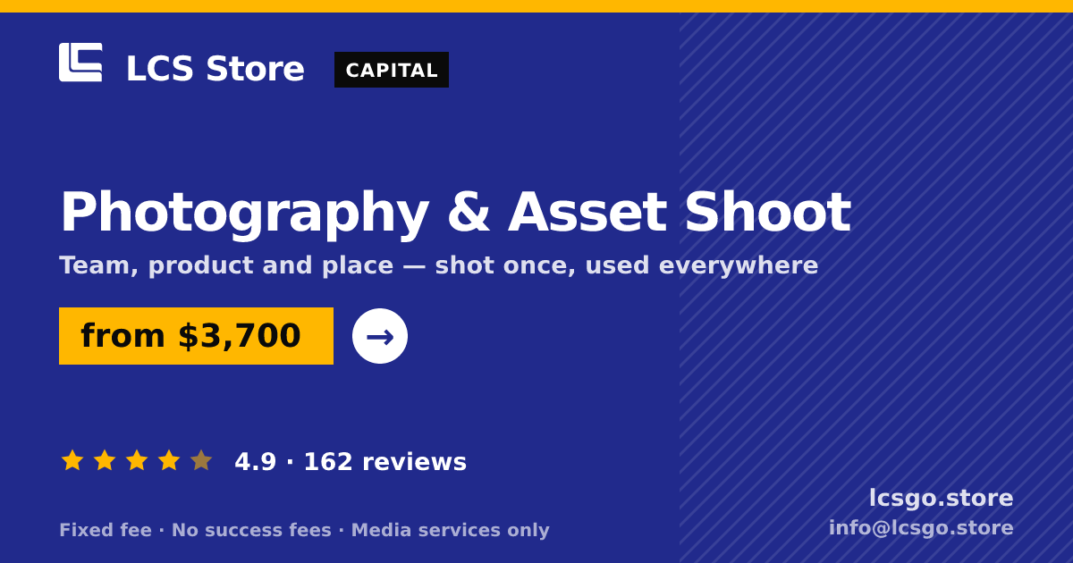 Photography & Asset Shoot — from $3,700, rated 4.9/5 across 162 reviews. LCS Store.