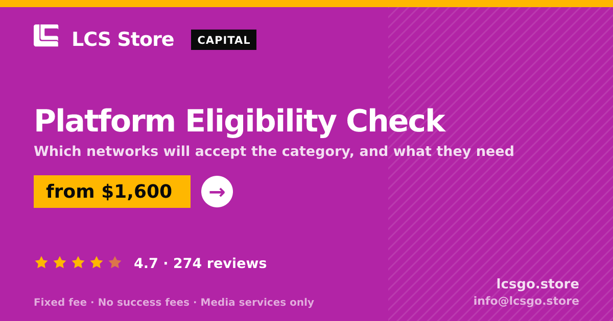 Platform Eligibility Check — from $1,600, rated 4.7/5 across 274 reviews. LCS Store.