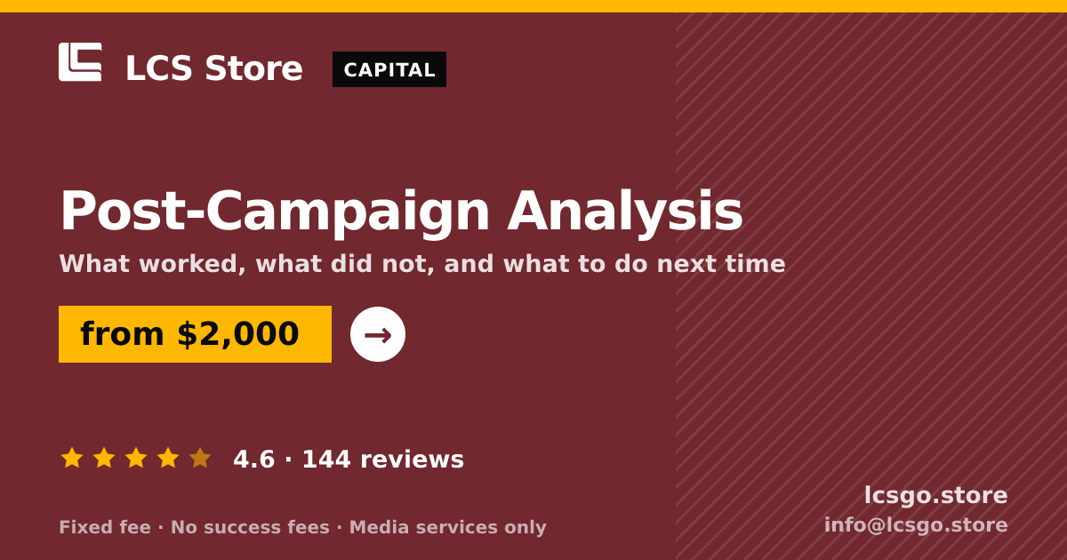 Post-Campaign Analysis — from $2,000, rated 4.6/5 across 144 reviews. LCS Store.