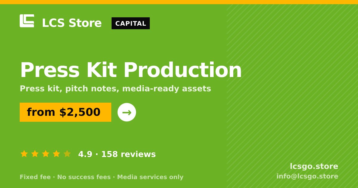 Press Kit Production — from $2,500, rated 4.9/5 across 158 reviews. LCS Store.