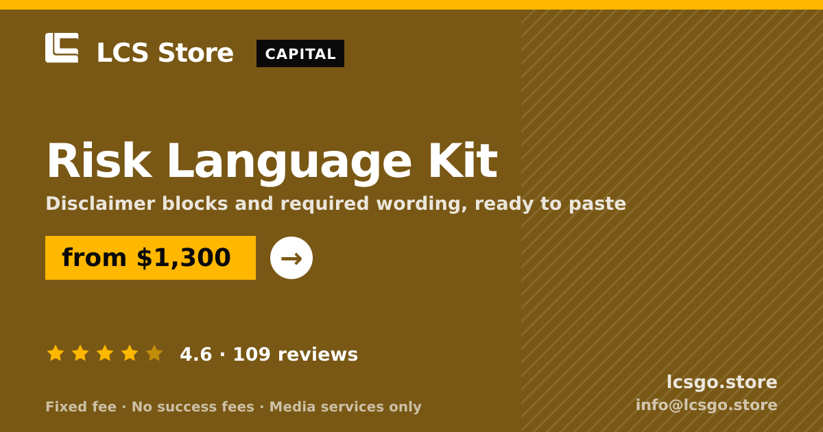 Risk Language Kit — from $1,300, rated 4.6/5 across 109 reviews. LCS Store.