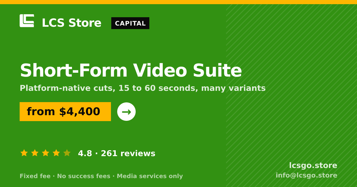 Short-Form Video Suite — from $4,400, rated 4.8/5 across 261 reviews. LCS Store.