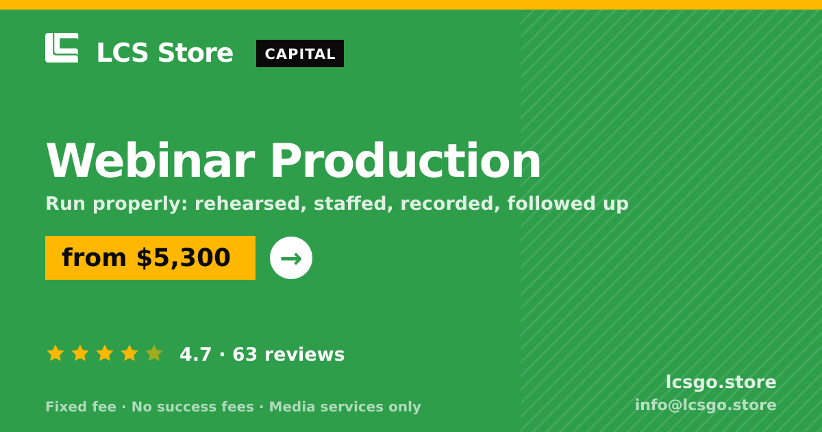 Webinar Production — from $5,300, rated 4.7/5 across 63 reviews. LCS Store.